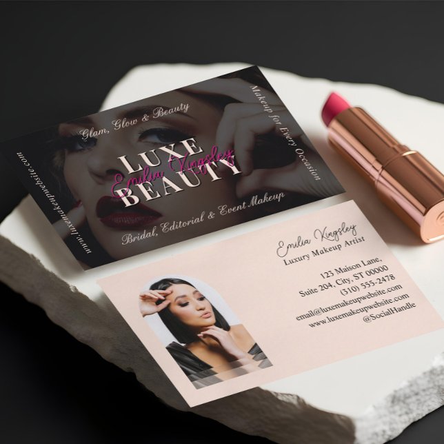 Cartão De Visita Elegant Glam Luxe Makeup Beauty Artist Black Pink (Elegant Glam Luxe Makeup Beauty Artist Black Pink Business Card)