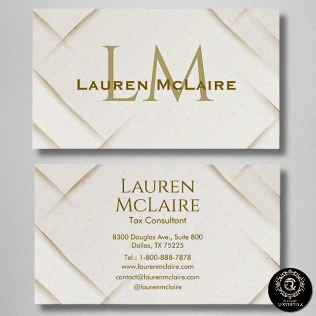 Cartão De Visita Elegant Gold Accent Monogram Business Card (Criador carregado)