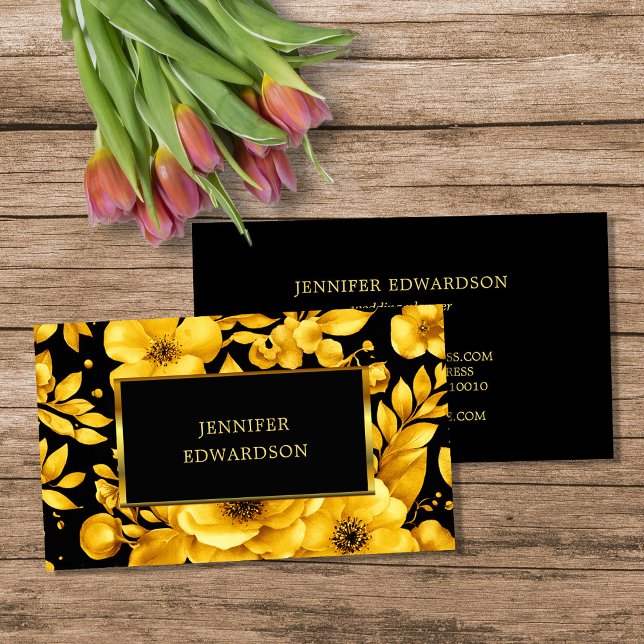 Cartão De Visita Elegant gold black flowers professional (Elegant gold black flowers professional business card.)