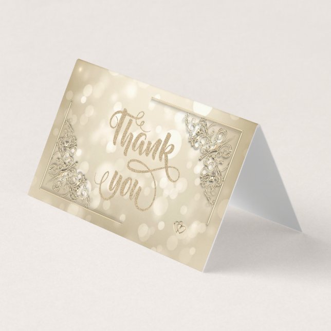 Cartão De Visita Elegant Gold Hearts Frame Bokeh Thank You Card (Frente)