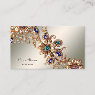 Cartão De Visita Elegant Gold Jewel Flowers Business Card