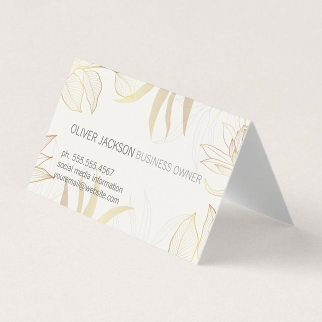 Cartão De Visita Elegant Gold Leaves Illustration  (Frente)