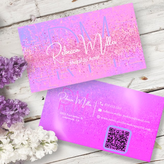 Cartão De Visita Elegant Holographic Iridescent Pink Business Card (Criador carregado)