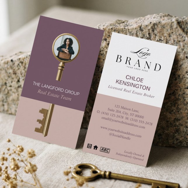 Cartão De Visita Elegant Home Real Estate Key Professional Photo (Criador carregado)