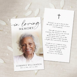 Cartão De Visita Elegant In Loving Memory Photo Cross Prayer Card