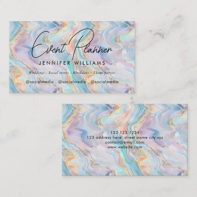 Cartão De Visita Elegant Iridescent Holographic Agate Marble (Frente/Verso)