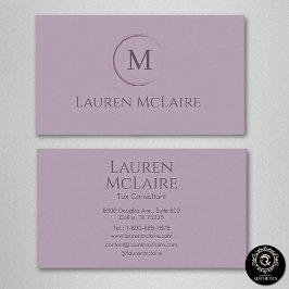 Cartão De Visita Elegant Lavender Taupe Circle Monogram