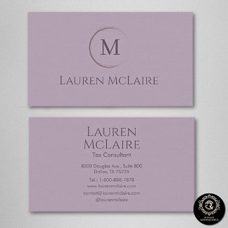Cartão De Visita Elegant Lavender Taupe Circle Monogram