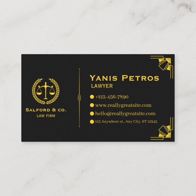 Cartão De Visita Elegant Law & Justice Business Card | Attorney  (Verso)