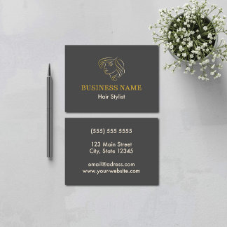 Cartão De Visita Elegant Line Art Face Hair Salon Logo
