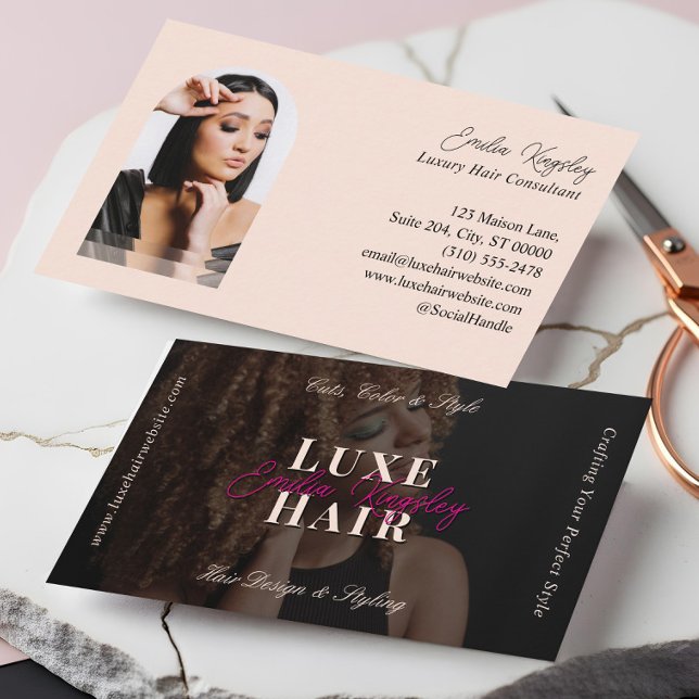 Cartão De Visita Elegant Luxe Hair Stylist Beauty Salon Black Pink (Elegant Luxe Hair Stylist Beauty Salon Black Pink Business Card)