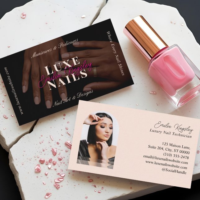 Cartão De Visita Elegant Luxe Nail Manicurist Technician Black Pink (Elegant Luxe Nail Manicurist Technician Black Pink Business Card)