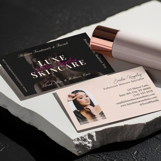 Cartão De Visita Elegant Luxe Spa Skincare Esthetician Black Pink (Elegant Luxe Spa Skincare Esthetician Black Pink Business Card)