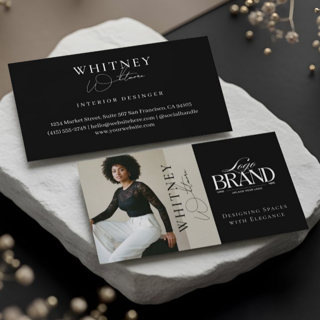 Cartão De Visita Elegant Luxury Black Interior Designer Photo Logo (Elegant Luxury Black Interior Designer Photo Logo Business Card)