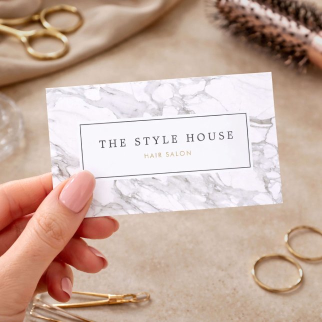 Cartão De Visita Elegant Marble Hair Stylist Salon (Criador carregado)