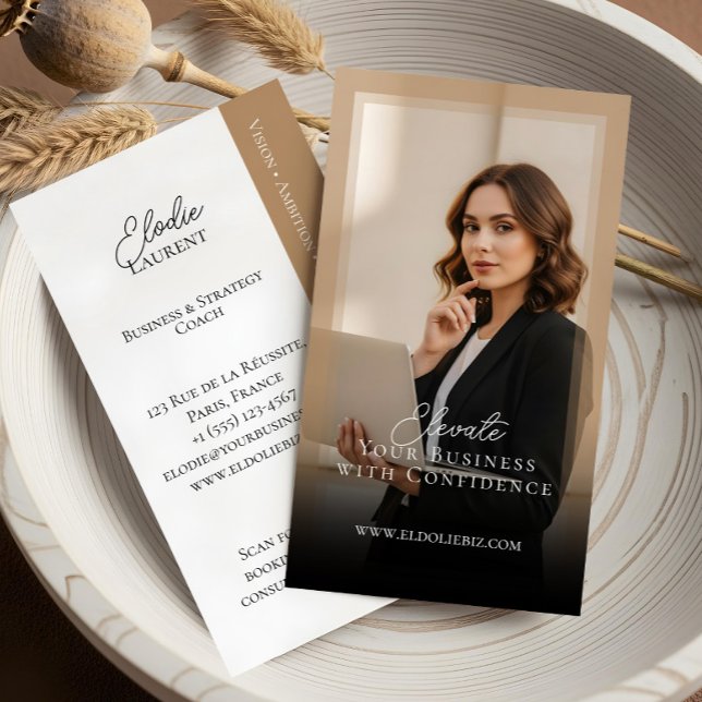 Cartão De Visita Elegant Minimal Consulting Coach Photo QR Code (Elegant Minimal Consulting Coach Photo QR Code Business Card)