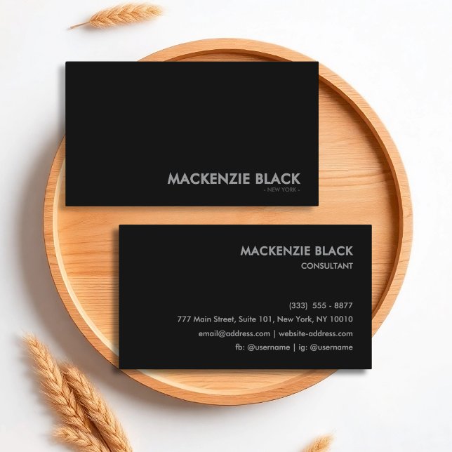 Cartão De Visita Elegant Minimalist Black Monochrome Business Card (Criador carregado)