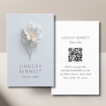Elegant Minimalist Floral White Blue QR Code
