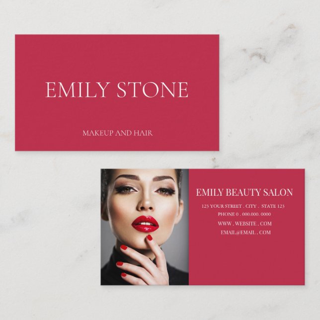 Cartão De Visita Elegant Minimalist Hot Pink Professional photo (Frente/Verso)