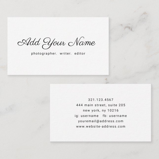 Cartão De Visita Elegant Modern Handwritten Script Calligraphy (Frente/Verso)