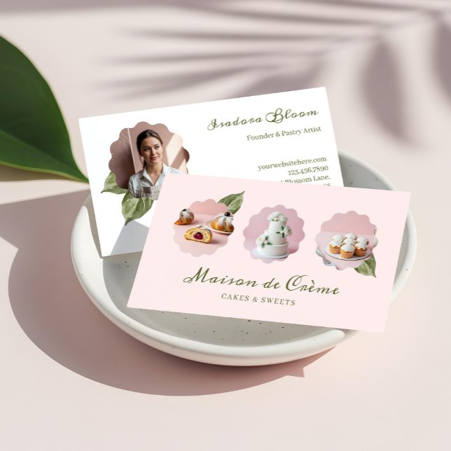Cartão De Visita Elegant Modern Pastry Chef Bakery 3 Photo Collage (Elegant Modern Pastry Chef Bakery 3 Photo Collage Business Card)