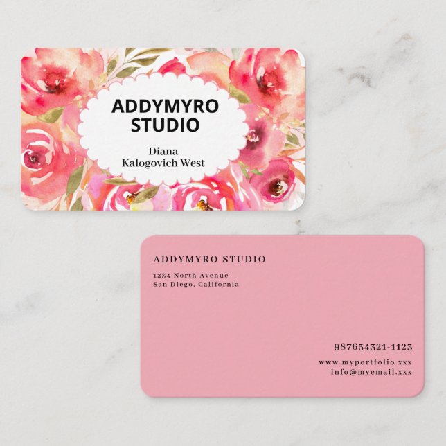 Cartão De Visita Elegant Modern Rose Floral Business Card (Frente/Verso)