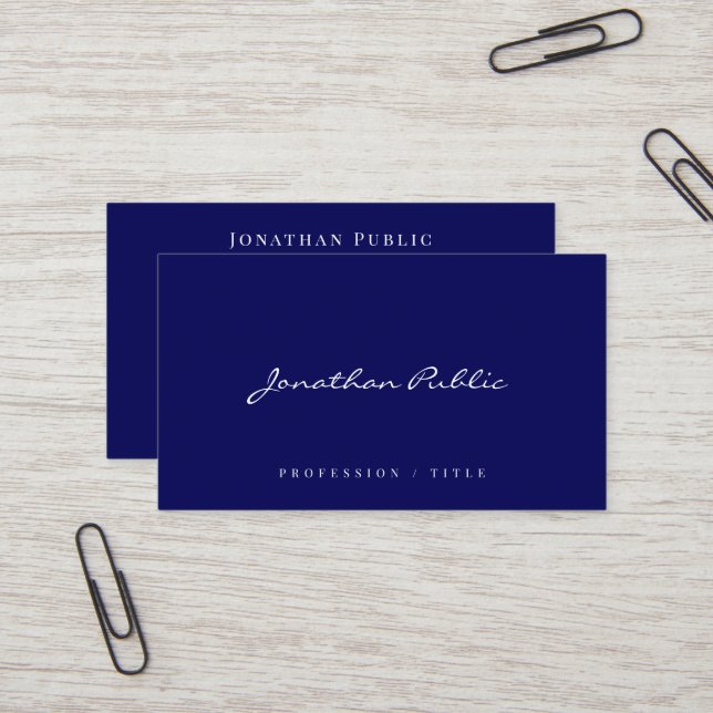 Cartão De Visita Elegant Modern Simple Template Script Navy Blue (Frente/Verso In Situ)