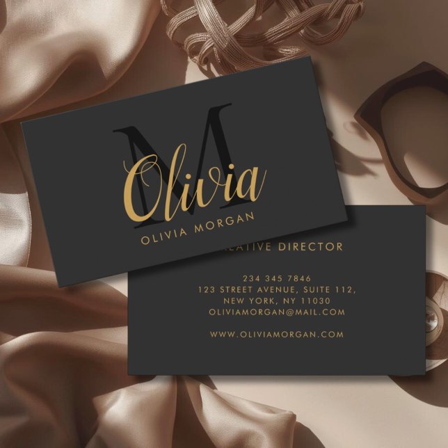 Cartão De Visita Elegant monogram logo gray black professional (Criador carregado)