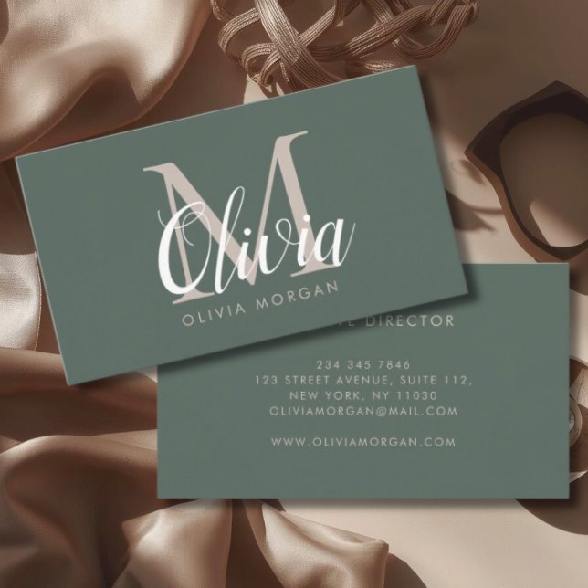 Cartão De Visita Elegant monogram logo green professional (Criador carregado)