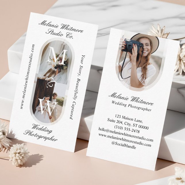 Cartão De Visita Elegant Monogram Wedding Photographer Arch Photos (Elegant Monogram Wedding Photographer Arch Photos Business Card)