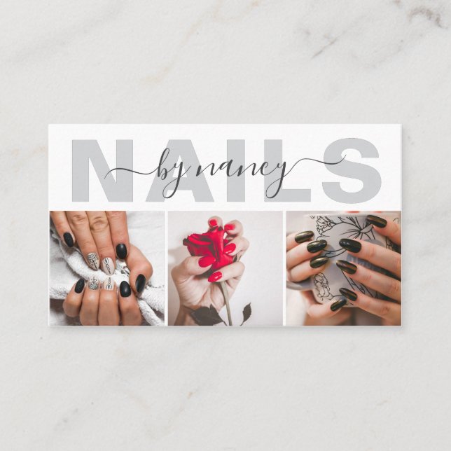 Cartão De Visita Elegant Nail Artist Photo Collage Qr Code Logo  (Frente)