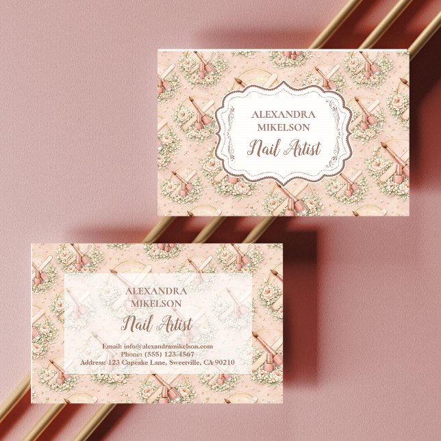 Cartão De Visita Elegant Nail Salon Floral Business (Criador carregado)