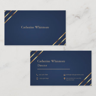 Cartão De Visita Elegant Navy Blue & Gold Modern Minimalist