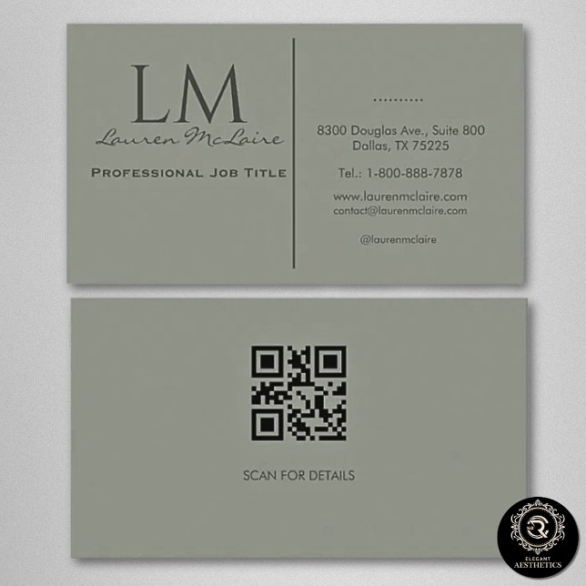 Cartão De Visita Elegant Olive Taupe QR Code Business Card (Criador carregado)