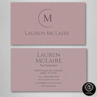 Cartão De Visita Elegant Pastel Taupe Pink Circle Monogram
