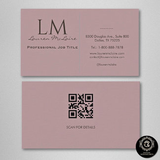 Cartão De Visita Elegant Pastel Taupe Pink QR Code Business Card