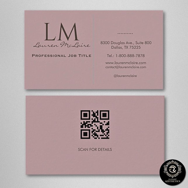 Cartão De Visita Elegant Pastel Taupe Pink QR Code Business Card (Criador carregado)