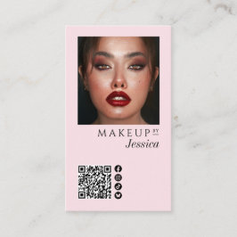 Cartão De Visita Elegant Photo Blush Pink QR Code Social Makeup