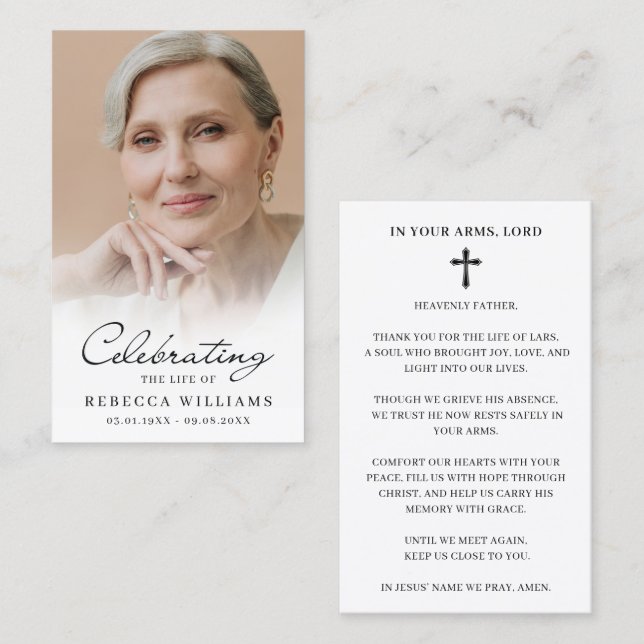 Cartão De Visita Elegant Photo Prayer Memorial Sympathy Cards (Frente/Verso)
