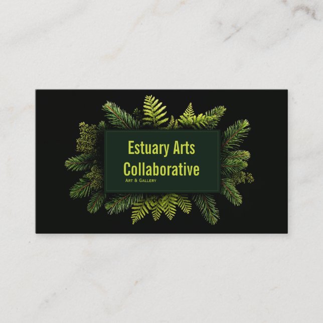 Cartão De Visita Elegant Pine Fern Evergreen Black Botanical (Frente)