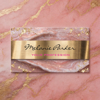 Cartão De Visita Elegant pink agate marble metallic 