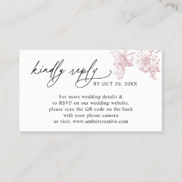 Cartão De Visita Elegant Pink Floral QR code Wedding RSVP Small 