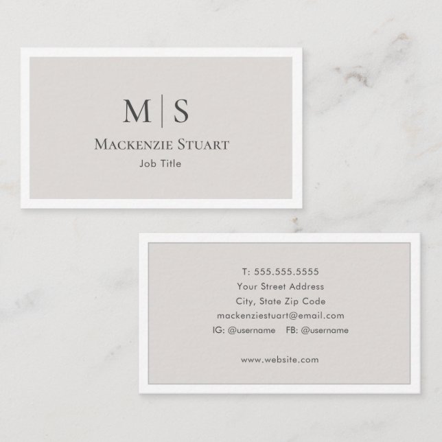 Cartão De Visita Elegant Professional Simple Monogram Minimalist (Frente/Verso)