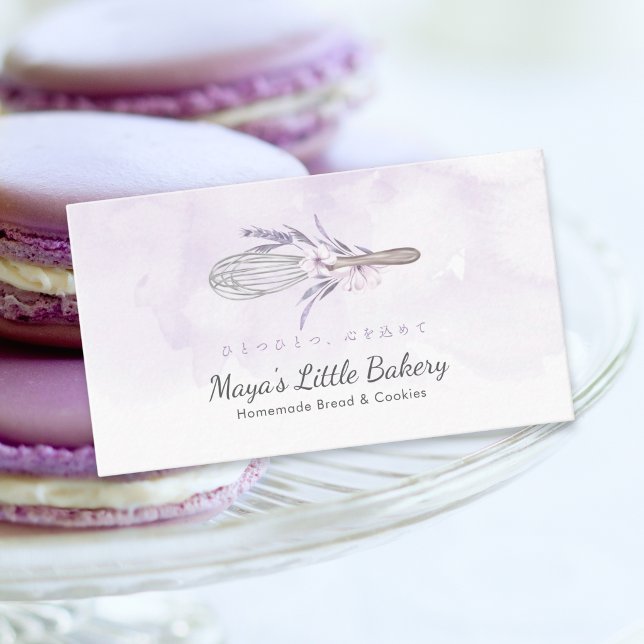Cartão De Visita Elegant Purple Watercolor Whisk Bakery (Criador carregado)