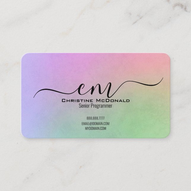 Cartão De Visita Elegant Rainbow Monogram Business Cards - Rounded  (Frente)