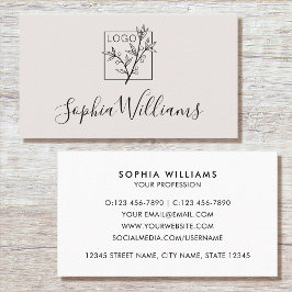 Cartão De Visita Elegant Script Custom Logo Modern Off-White