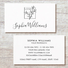 Cartão De Visita Elegant Script Custom Logo Modern White