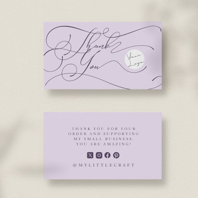 Cartão De Visita Elegant Script Logo Thank You Branding Purple (Criador carregado)