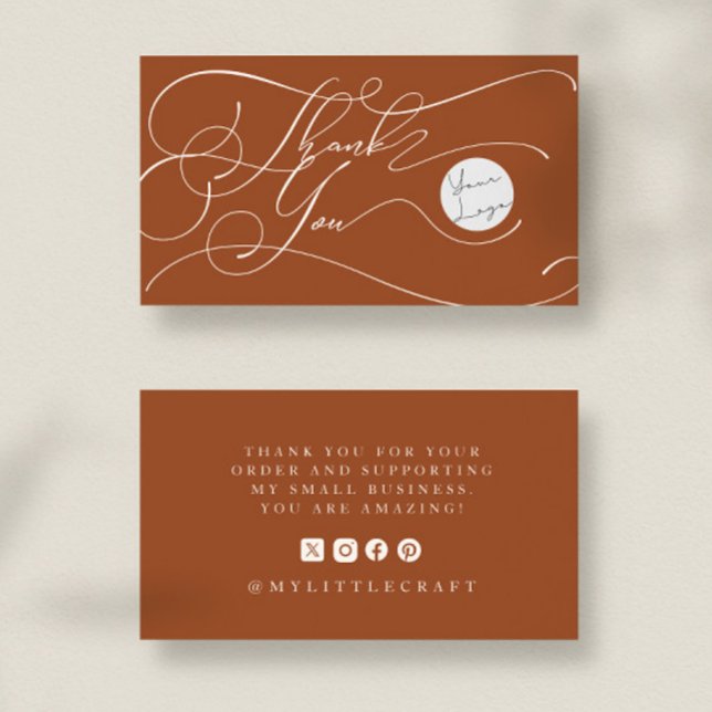 Cartão De Visita Elegant Script Logo Thank You Branding Terracotta (Criador carregado)