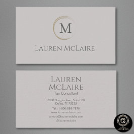 Cartão De Visita Elegant Taupe Gray Circle Monogram Business Card